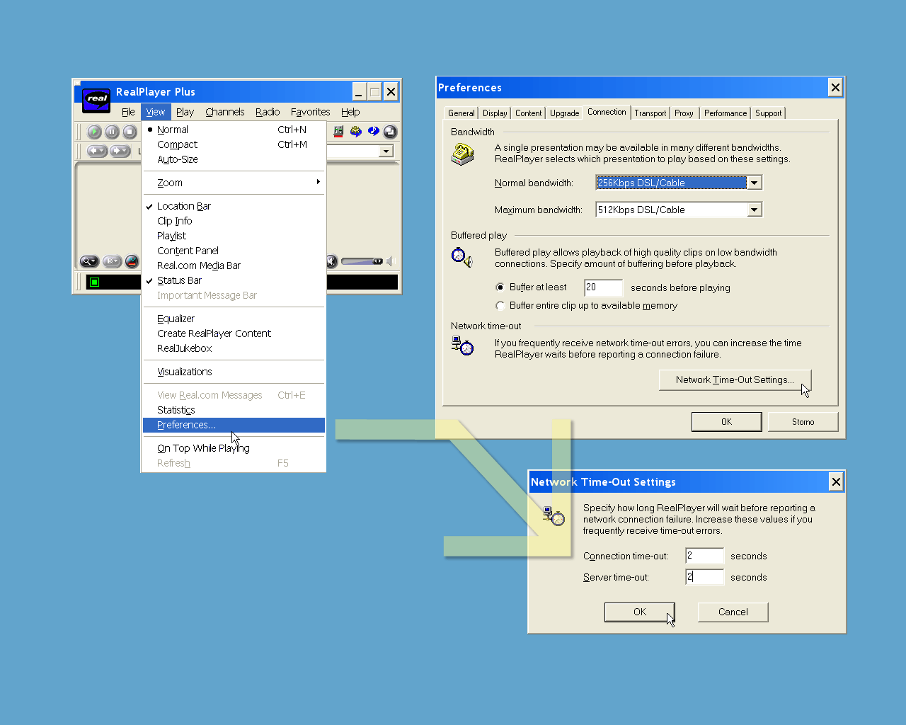 Pic. 4A - Setting RealPlayer to squeeze it to show parsed URL when it is created dynamically by script.